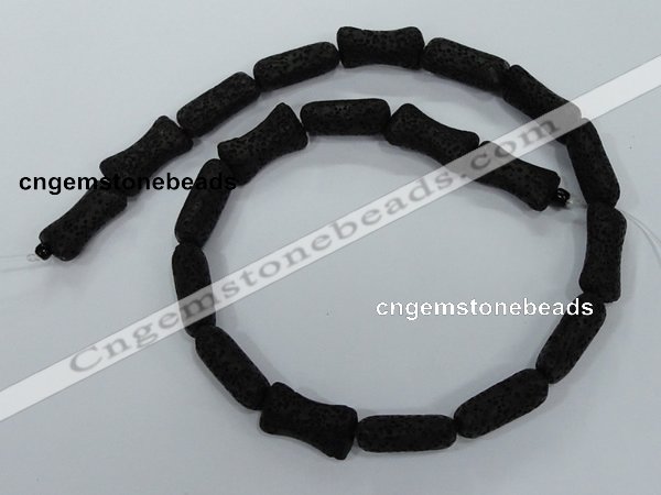 CLV45 15.5 inches 12*20mm pillow-shaped black natural lava beads