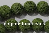 CLV463 15.5 inches 14mm round dyed green lava beads wholesale