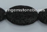 CLV49 15 inches 20*28mm oval black natural lava beads wholesale