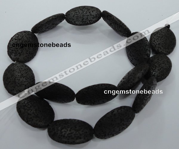 CLV49 15 inches 20*28mm oval black natural lava beads wholesale