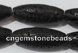 CLV492 15.5 inches 16*40mm rice black lava beads wholesale