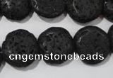 CLV498 15.5 inches 16mm flat round black lava beads wholesale