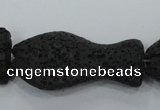 CLV50 15 inches 20*35mm pisciform black natural lava beads wholesale