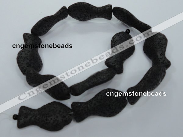 CLV50 15 inches 20*35mm pisciform black natural lava beads wholesale