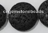 CLV502 15.5 inches 30mm flat round black lava beads wholesale