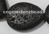 CLV515 15.5 inches 30*40mm flat teardrop black lava beads wholesale