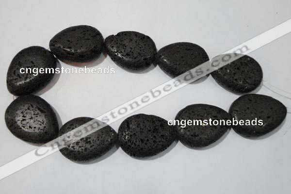 CLV515 15.5 inches 30*40mm flat teardrop black lava beads wholesale