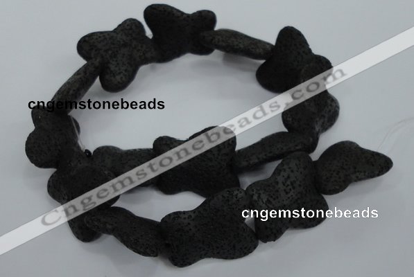 CLV52 15 inches 25*30mm butterfly-shaped black natural lava beads