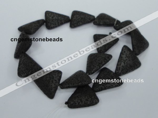 CLV53 15 inches 26*28mm triangle black natural lava beads wholesale