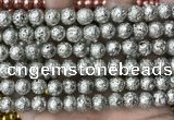 CLV530 15.5 inches 6mm round plated lava beads wholesale