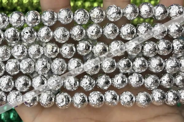 CLV531 15.5 inches 6mm round plated lava beads wholesale