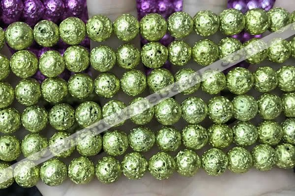 CLV535 15.5 inches 6mm round plated lava beads wholesale