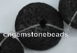 CLV54 15.5  inches 12*26mm flat round black natural lava beads wholesale