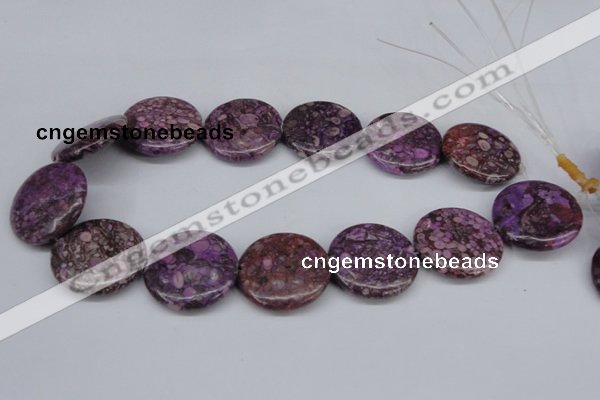 CMB33 15.5 inches 30mm flat round dyed natural medical stone beads