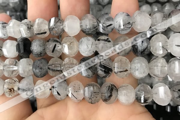 CME237 15.5 inches 10*11mm - 10*12mm pumpkin black rutilated quartz beads