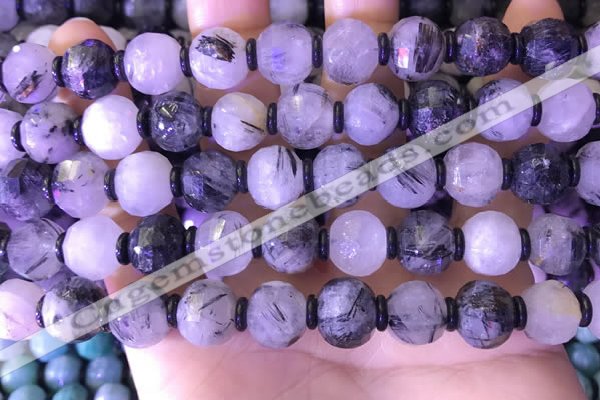 CME330 15.5 inches 9*11mm - 10*12mm pumpkin black rutilated quartz beads