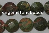 CME53 15.5 inches 15mm faceted coin unakite gemstone beads