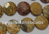 CME54 15.5 inches 15mm faceted coin leopard jasper gemstone beads