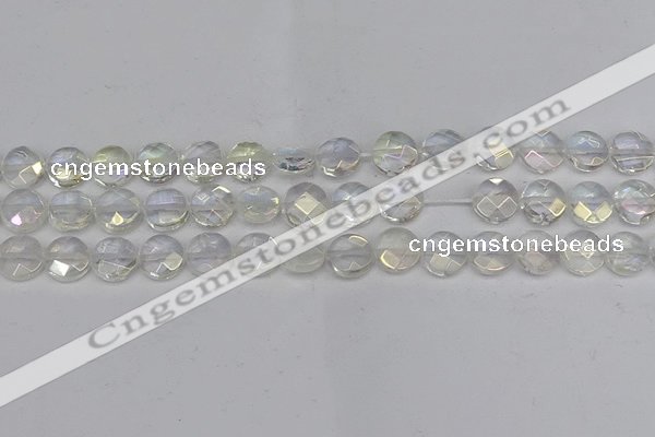 CME60 15.5 inches 10mm faceted coin plated white crystal beads