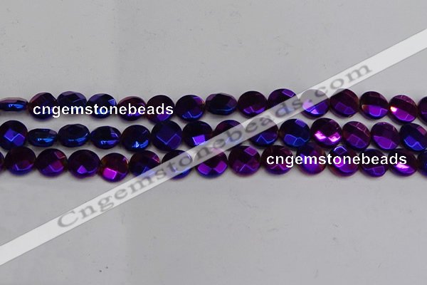 CME64 15.5 inches 10mm faceted coin plated white crystal beads