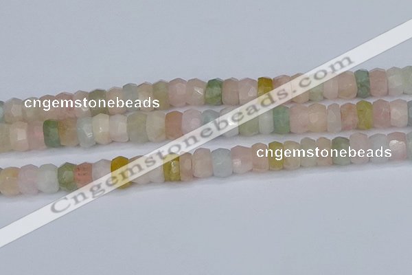 CMG218 15.5 inches 6*11mm faceted rondelle morganite beads