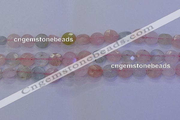 CMG253 15.5 inches 10mm faceted coin morganite beads