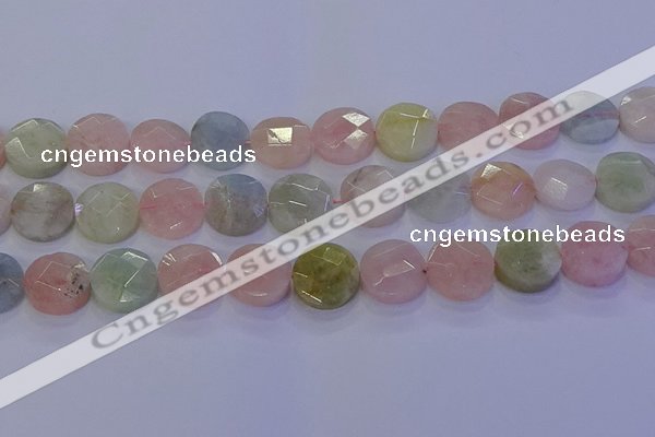 CMG255 15.5 inches 14mm faceted coin morganite beads