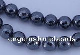 CMH05 16 inches 10mm faceted round magnetic hematite beads