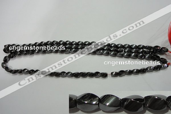 CMH151 15.5 inches 5*8mm twisted rice magnetic hematite beads