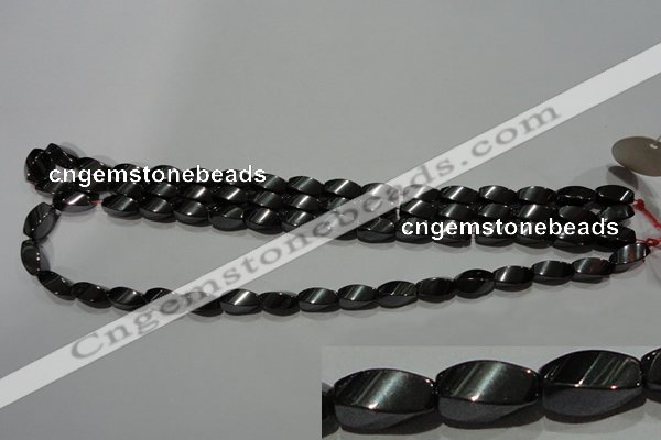 CMH153 15.5 inches 6*12mm twisted rice magnetic hematite beads