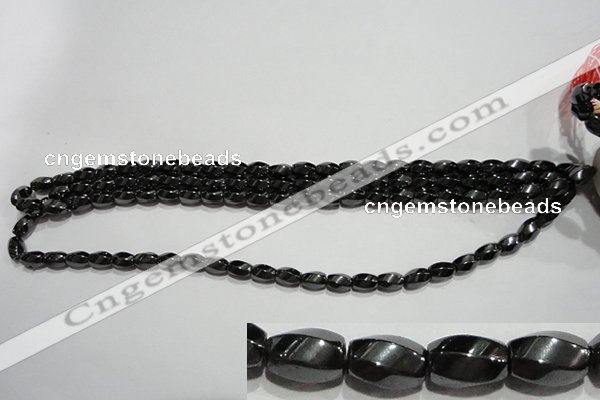 CMH156 15.5 inches 5*8mm twisted rice magnetic hematite beads