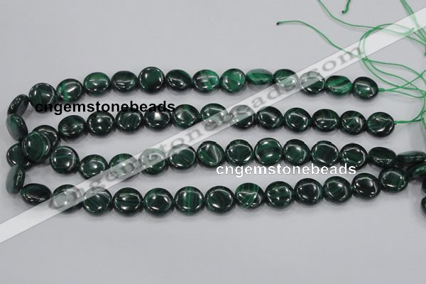 CMN100 15.5 inches 14mm flat round natural malachite beads wholesale