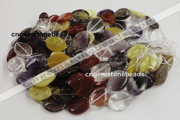 CMQ15 20*30mm twisted flat teardrop multicolor quartz beads