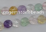 CMQ251 15.5 inches 10mm faceted coin multicolor quartz beads