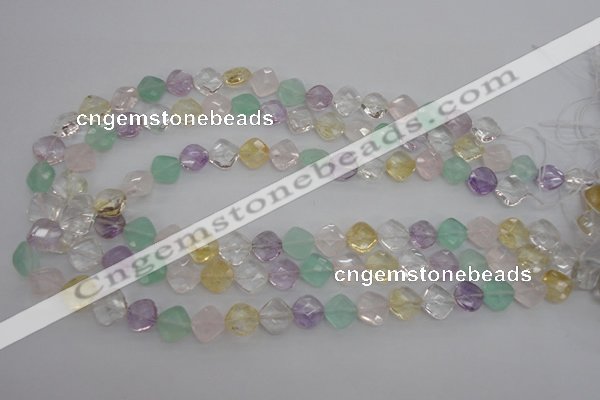 CMQ254 15.5 inches 10*10mm faceted diamond multicolor quartz beads