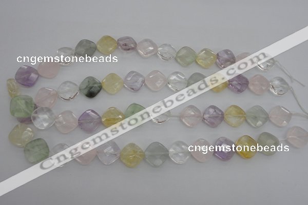 CMQ255 15.5 inches 14*14mm faceted diamond multicolor quartz beads