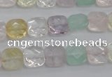 CMQ256 15.5 inches 10*10mm faceted square multicolor quartz beads