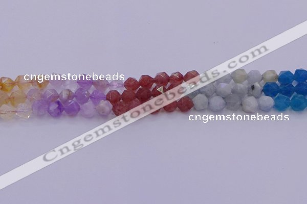 CMQ377 15.5 inches 8mm faceted nuggets mixed quartz beads wholesale