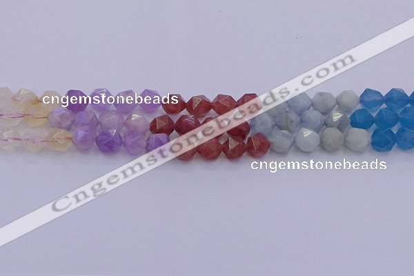 CMQ378 15.5 inches 10mm faceted nuggets mixed quartz beads wholesale