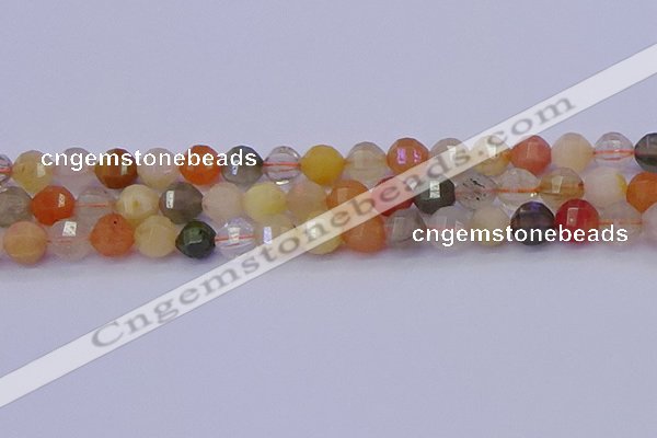 CMQ427 15.5 inches 8mm faceted round natural mixed quartz beads