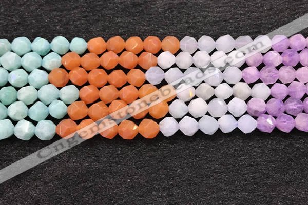 CMQ462 15.5 inches 8mm faceted nuggets mixed quartz beads