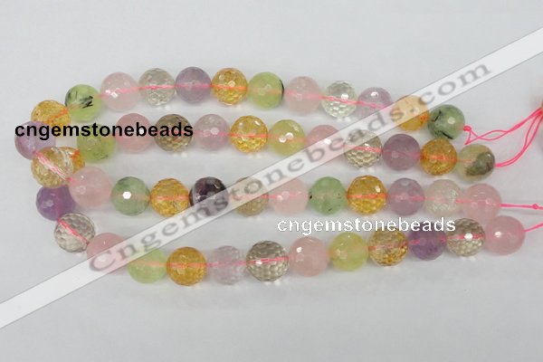 CMQ55 15.5 inches 14mm faceted round multicolor quartz beads