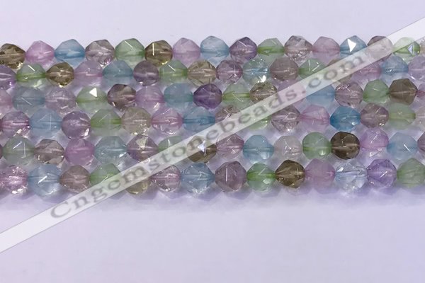 CMQ576 15.5 inches 8mm faceted round mixed quartz beads