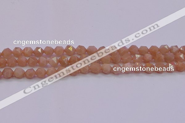 CMS1132 15.5 inches 8mm faceted nuggets peach moonstone beads