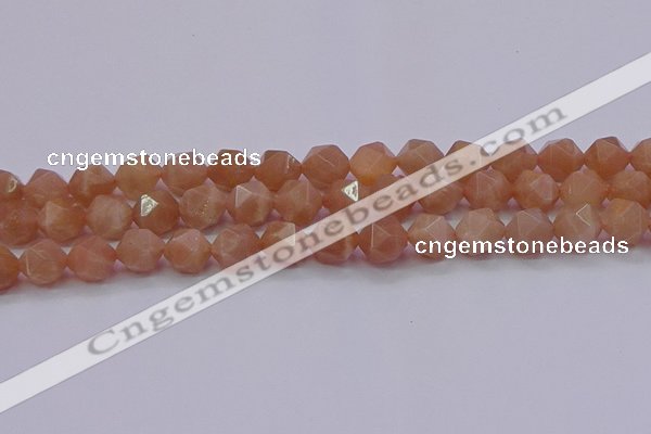 CMS1134 15.5 inches 12mm faceted nuggets peach moonstone beads