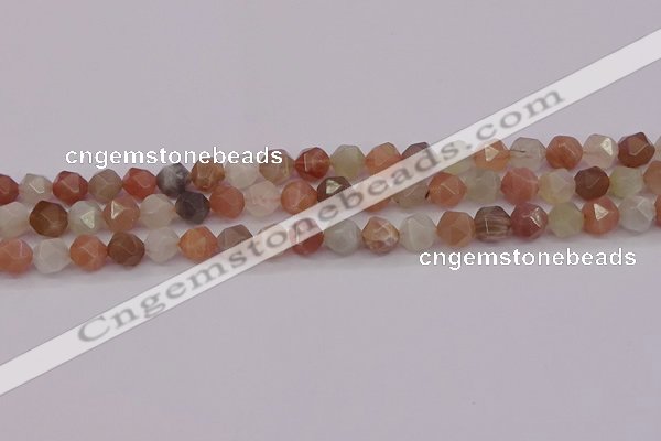 CMS1137 15.5 inches 8mm faceted nuggets rainbow moonstone beads