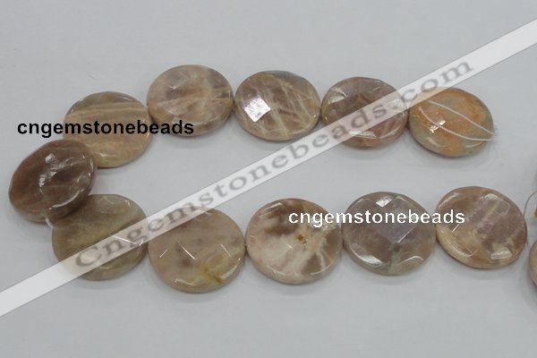 CMS115 15.5 inches 35mm faceted coin moonstone gemstone beads