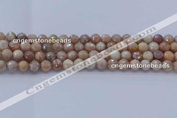 CMS1302 15.5 inches 8mm faceted round AB-color moonstone beads