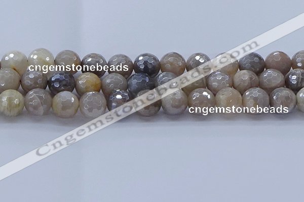 CMS1315 15.5 inches 14mm faceted round AB-color grey moonstone beads