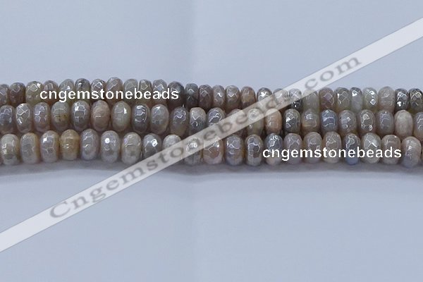 CMS1333 15.5 inches 6*10mm faceted rondelle AB-color grey moonstone beads